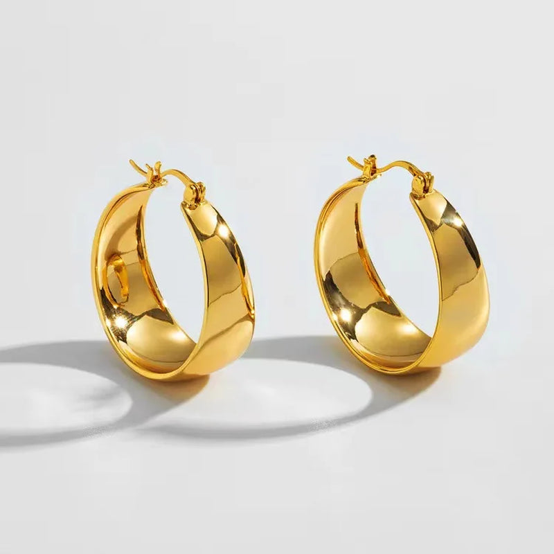 25/30Mm Stainless Steel Gold Plated Smooth Wide Hoop Earrings for Women Large Circle Earring Statement Jewelry Gift