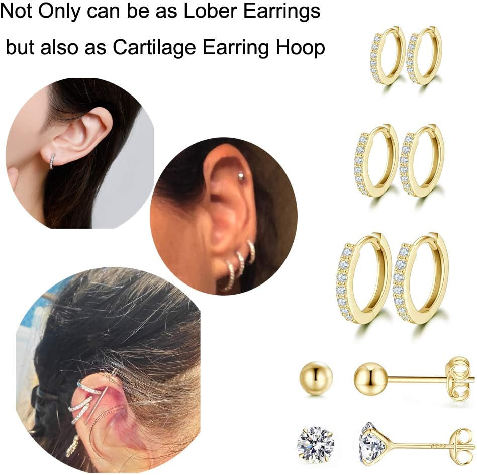 Silver Hoop Earrings for Women, 925 Sterling Silver Huggie Hinged Earrings with AAA Cubic Zirconia, Diameter 13Mm Hypoallergenic Small Sleeper Hoop, 8/10/12/13MM