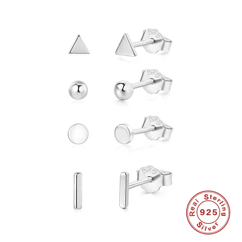 3Pcs/Set Crystals Geometry Stud Earrings for Women Small Star round Piercings Earring 925 Sterling Silver Jewelry Oorbellen