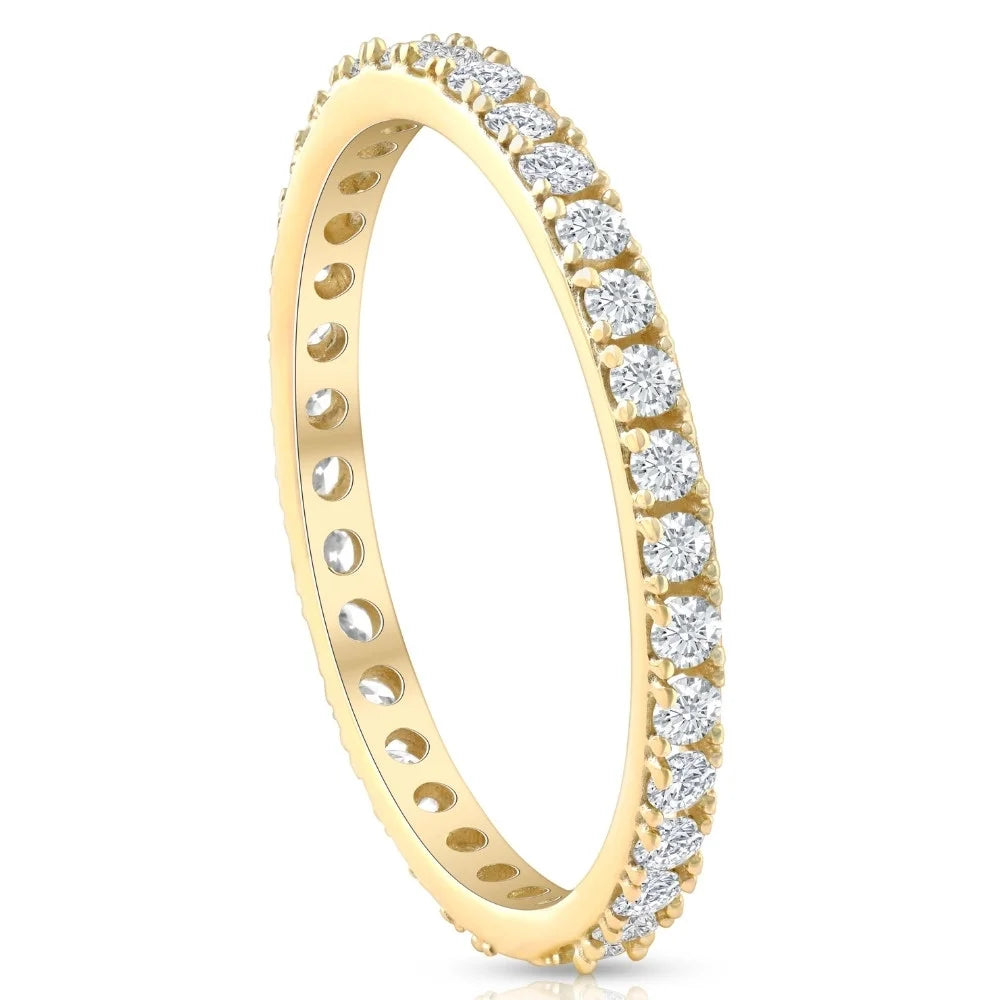 1/2Ct Diamond Eternity Ring 10K Yellow Gold Women'S Stackable Anniversary Band