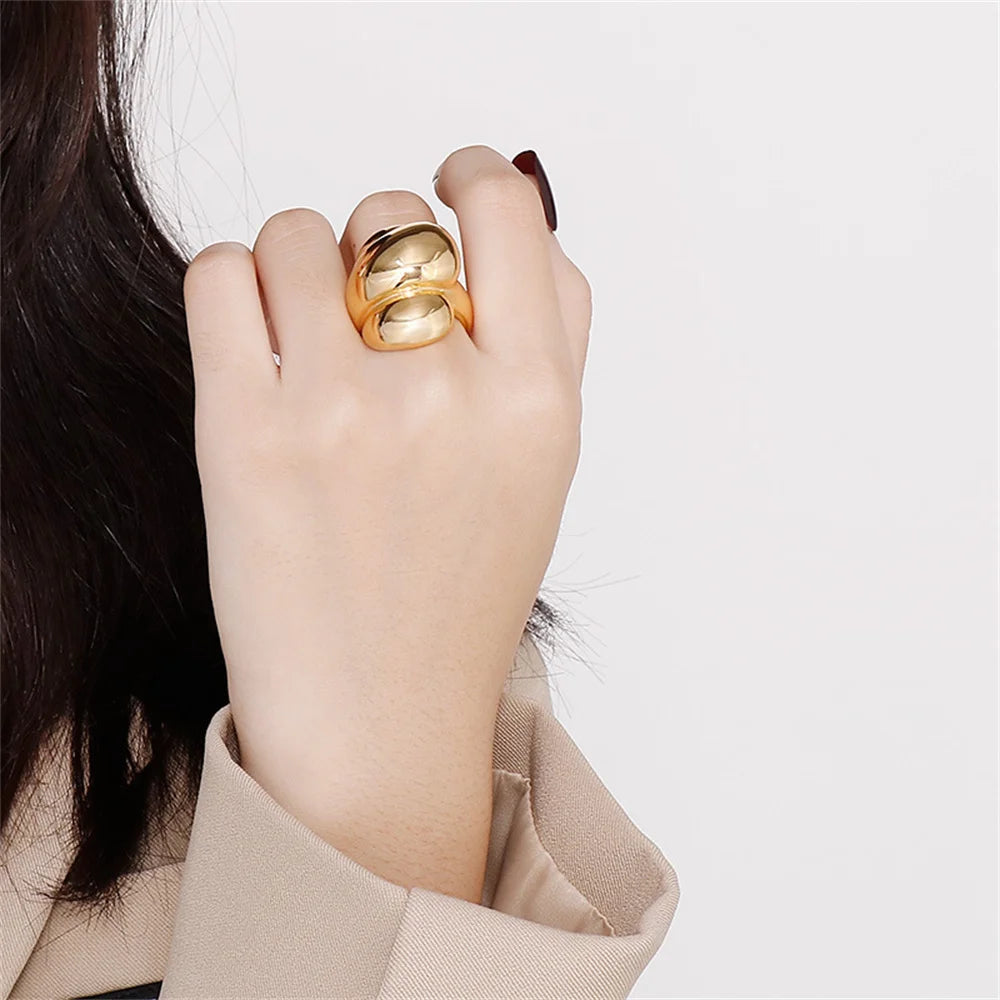 2025 New Fashion Gold Color Large Rings for Women Party Jewelry 316L Titanium Stainless Steel Big Flowers Cocktail Anillos Mujer