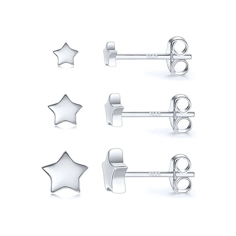 3Pcs/Set Crystals Geometry Stud Earrings for Women Small Star round Piercings Earring 925 Sterling Silver Jewelry Oorbellen