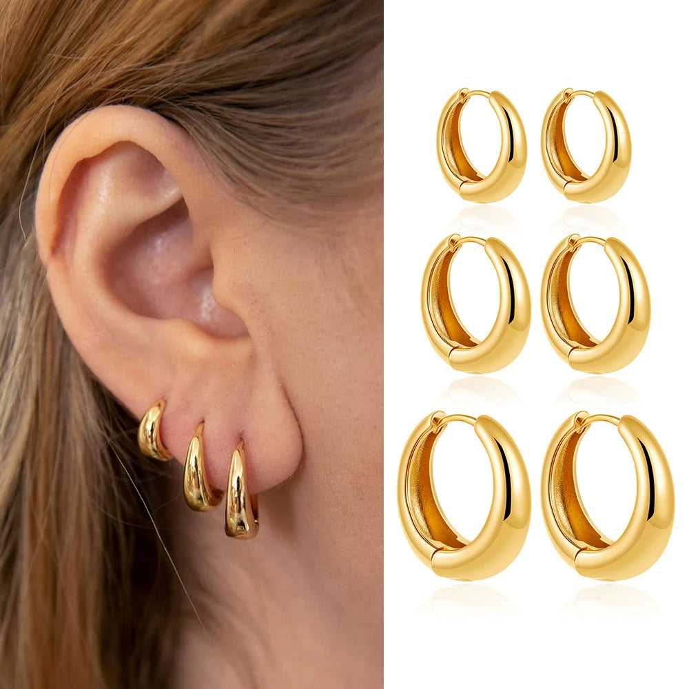 Dainty Zircon Small Stackable 14K Gold Plated Earrings Set for Women Multiple Piercing Cartilage Huggie Hoop Earring Jewelry