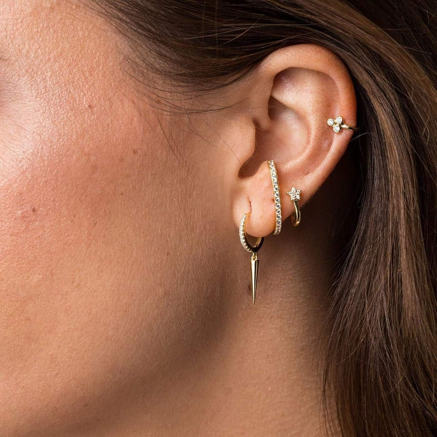 Gold Dainty Dangle Hoop Earrings for Women 14K Gold Plated Delicate Cute Geometric Triangle Cone Dangle Earrings