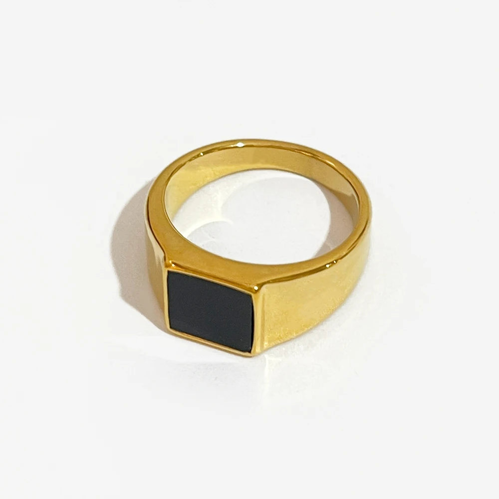 Textured Circle Square Black Enamel Rings Yin and Yang Geometric Rings for Women Vintage Stainless Steel Jewelry 2020