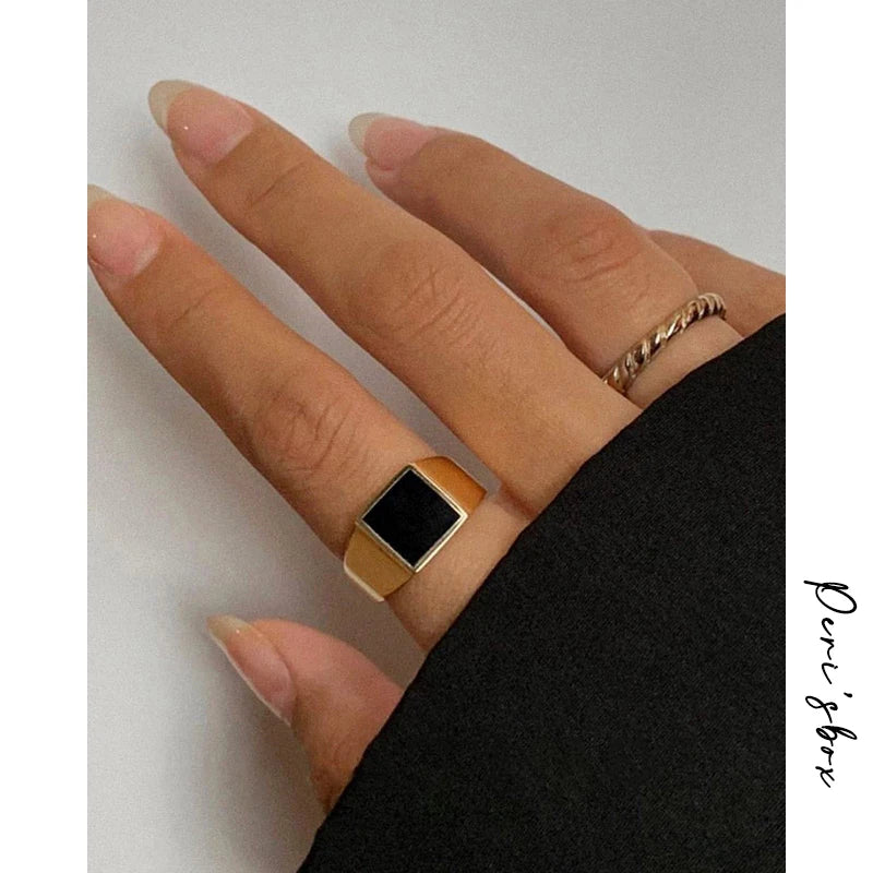 Textured Circle Square Black Enamel Rings Yin and Yang Geometric Rings for Women Vintage Stainless Steel Jewelry 2020