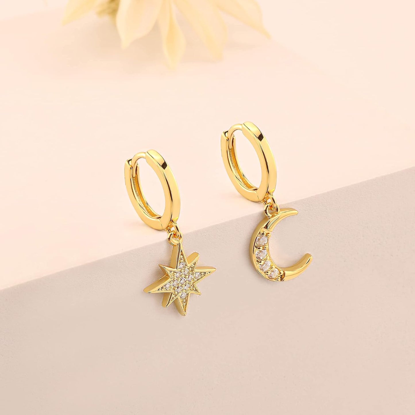 Huggie Earrings for Women - 14K Gold Plated Beach Sea Drop Dangle Earrings - Starfish Butterfly Moon Star Seashell Beachy Jewelry