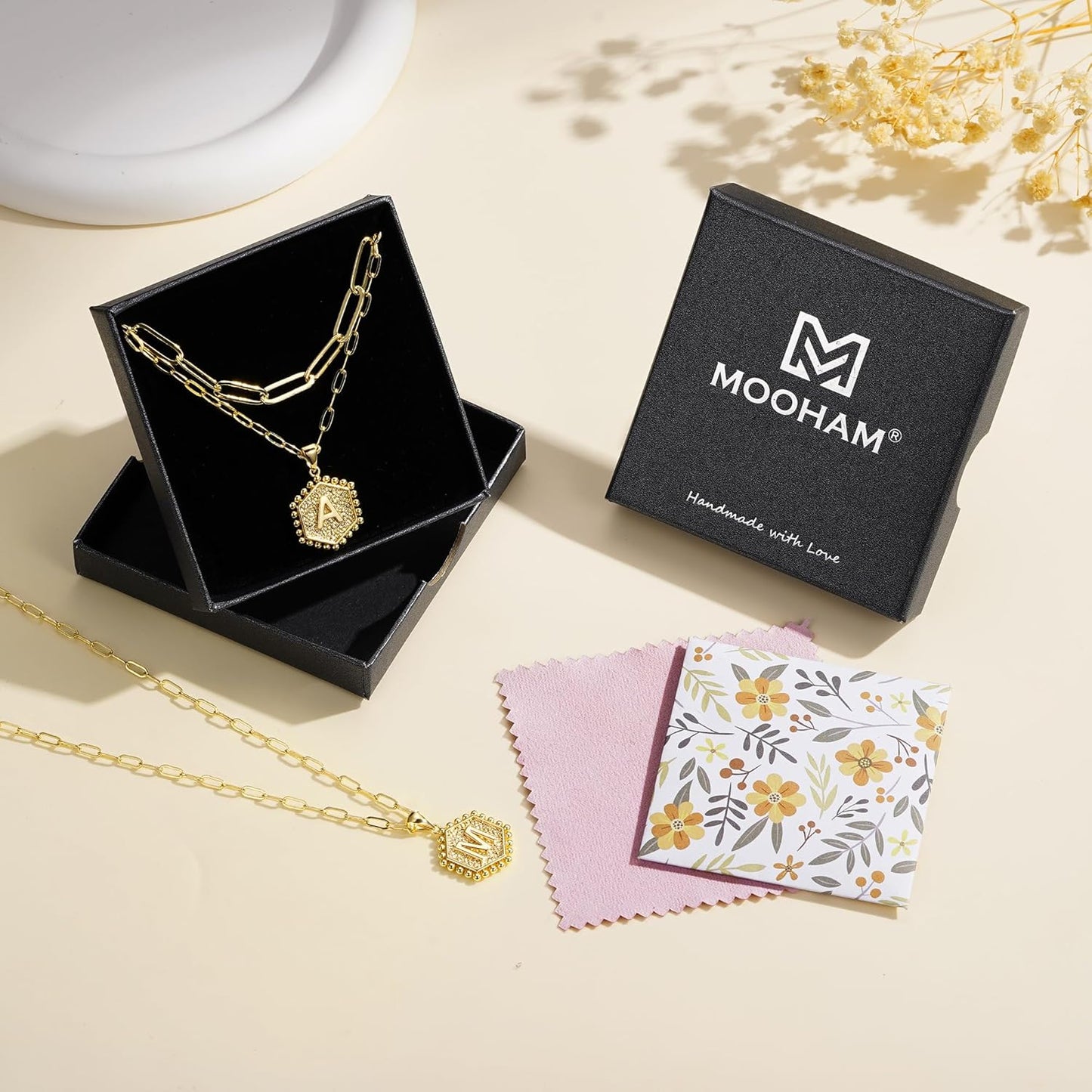 Dainty Gold Necklace for Women - 14K Solid Gold over Layering Necklaces for Women Cute Hexagon Letter Initial Necklaces for Women Gold Layered Necklaces for Women Jewelry Gifts