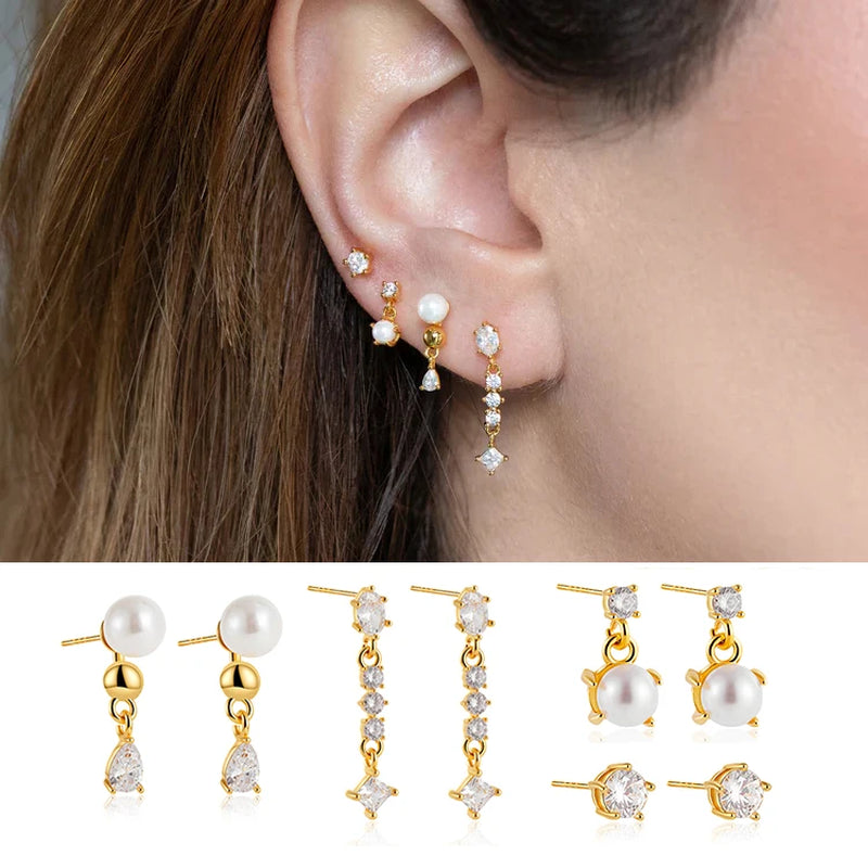 Dainty Zircon Small Stackable 14K Gold Plated Earrings Set for Women Multiple Piercing Cartilage Huggie Hoop Earring Jewelry