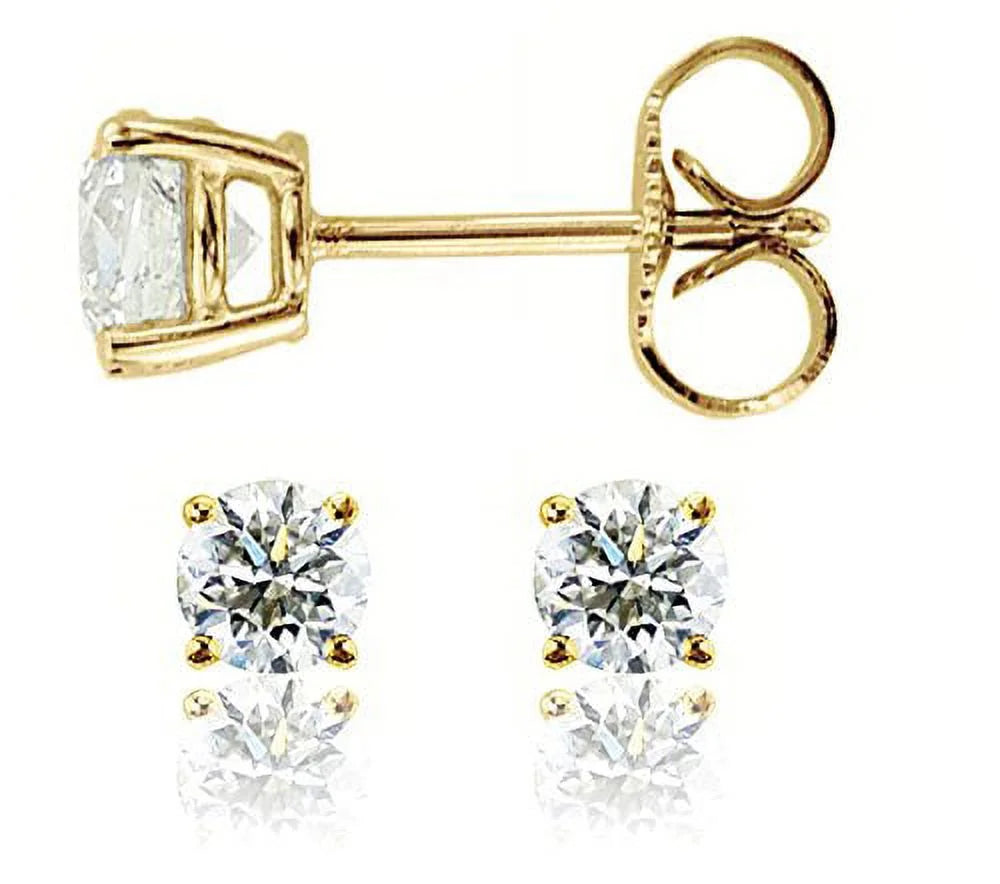 (0.10 Carat) 14K Yellow Gold round Diamond Stud Earrings in I3 Clarity