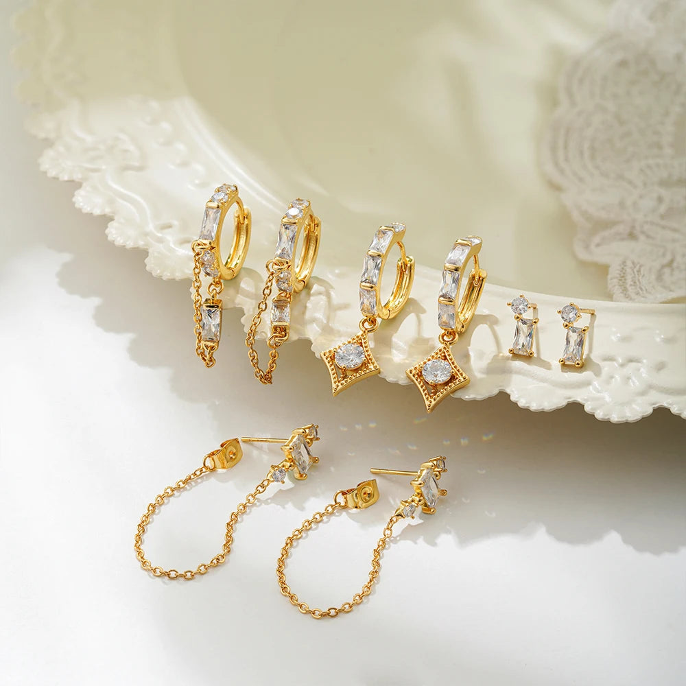 Dainty Zircon Small Stackable 14K Gold Plated Earrings Set for Women Multiple Piercing Cartilage Huggie Hoop Earring Jewelry