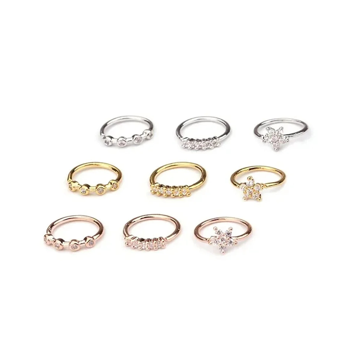 3Pcs Zircon Nose Rings Nostril,Adjustable Flower Hoop Ring Tragus Ear Cartilage Earring Hypoallergenicity Nose Piercing Jewelry