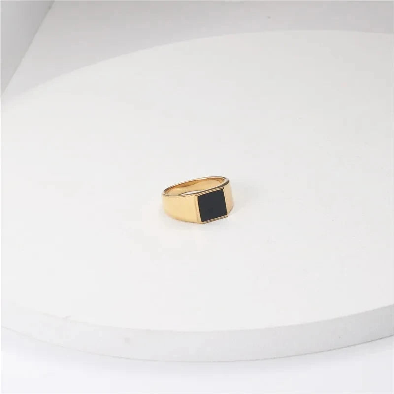 Textured Circle Square Black Enamel Rings Yin and Yang Geometric Rings for Women Vintage Stainless Steel Jewelry 2020