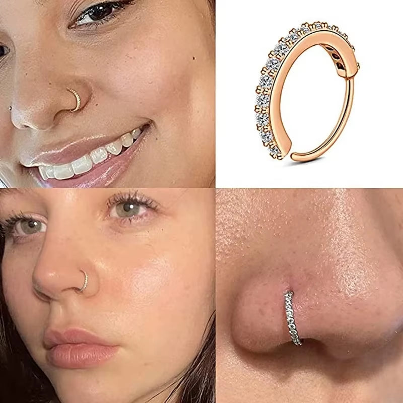 1Pc 20G Zercon Septum Nose Rings Hoops for Women, Small Piercing Nose Ring Cartilage Tragus Helix Earring Piercing Jewelry