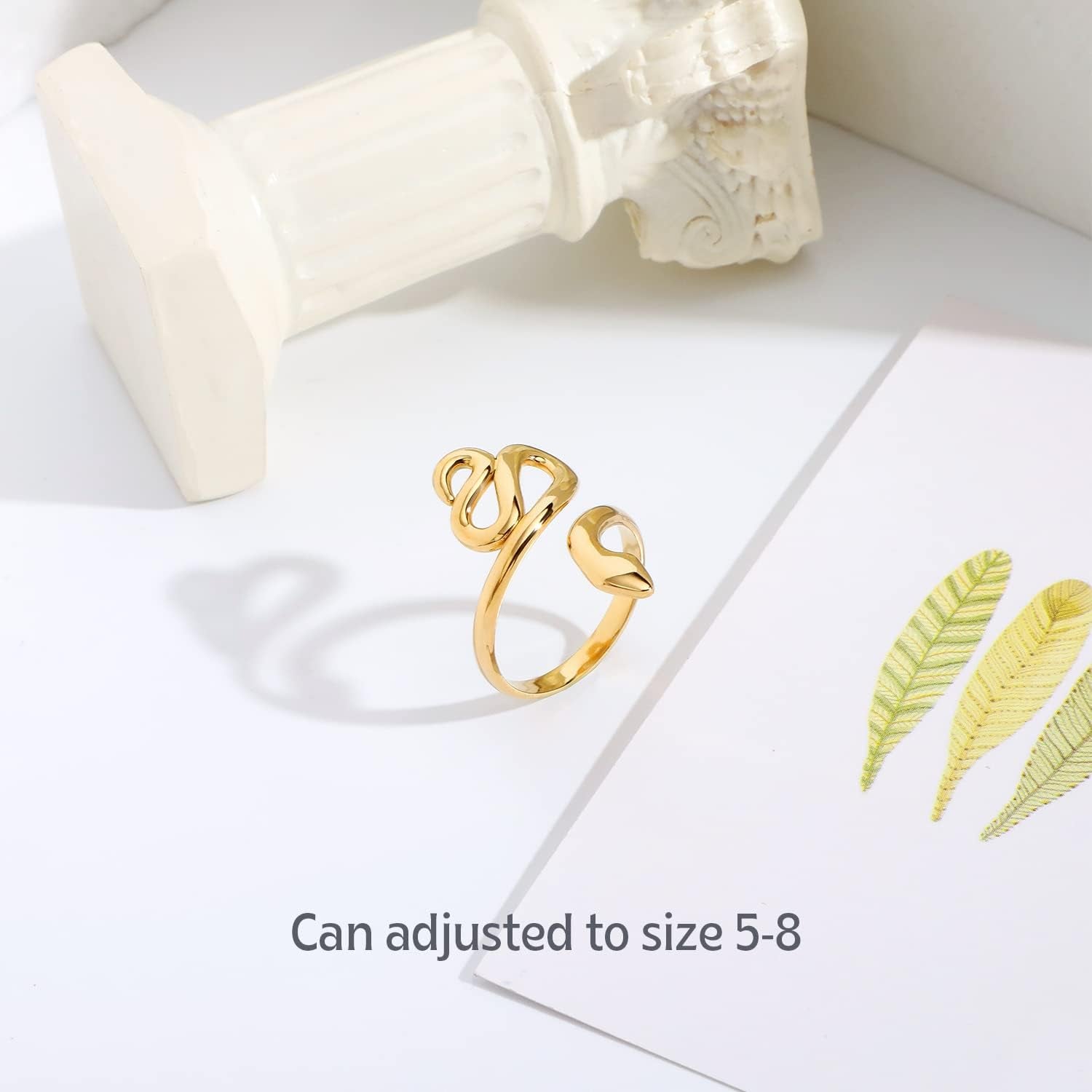 Open Stacking Rings 14K Gold Plated Snake Ring Love Heart Adjustable Thumb Finger Rings for Women Girl Jewelry Gift