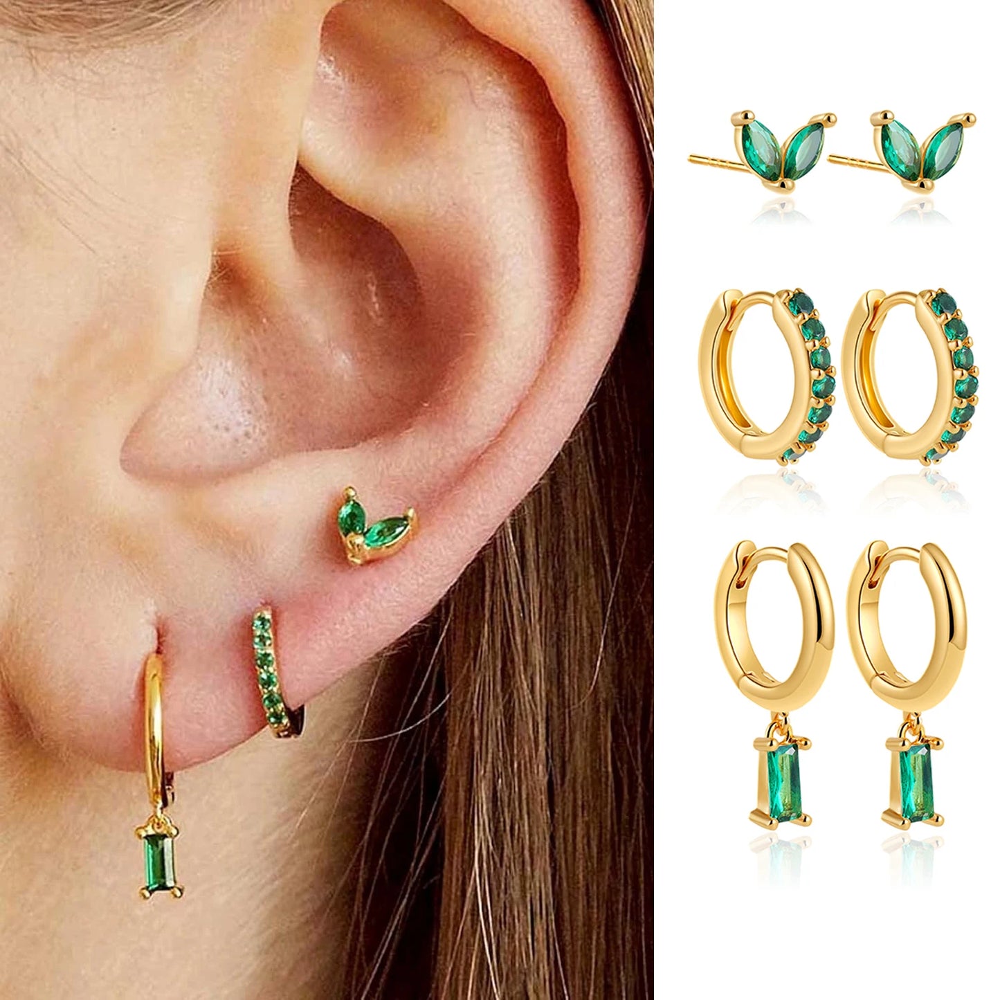 Dainty Zircon Small Stackable 14K Gold Plated Earrings Set for Women Multiple Piercing Cartilage Huggie Hoop Earring Jewelry