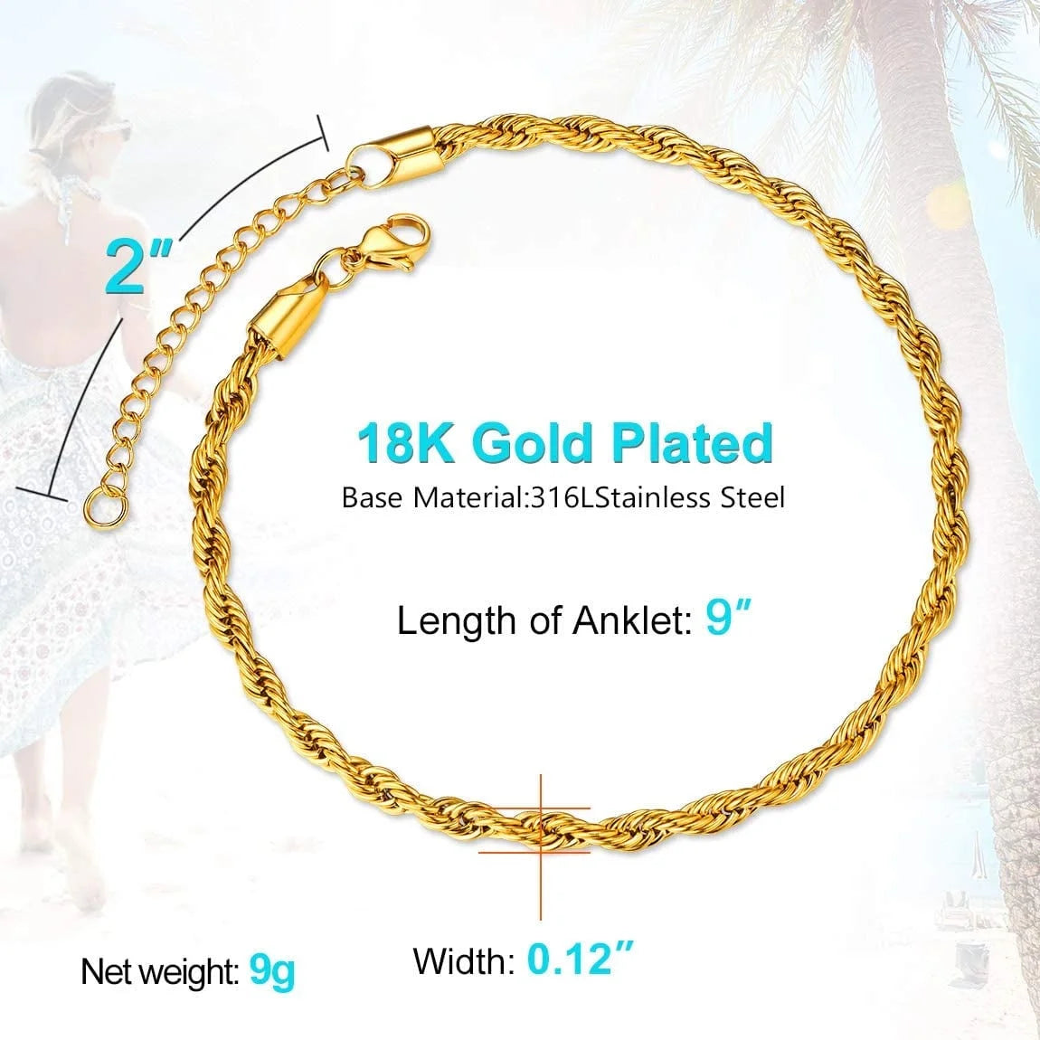 Anklets for Women Rope Ankle Bracelets Gold Ankle Chain Mens Anklet Ladies Friendship Anklet