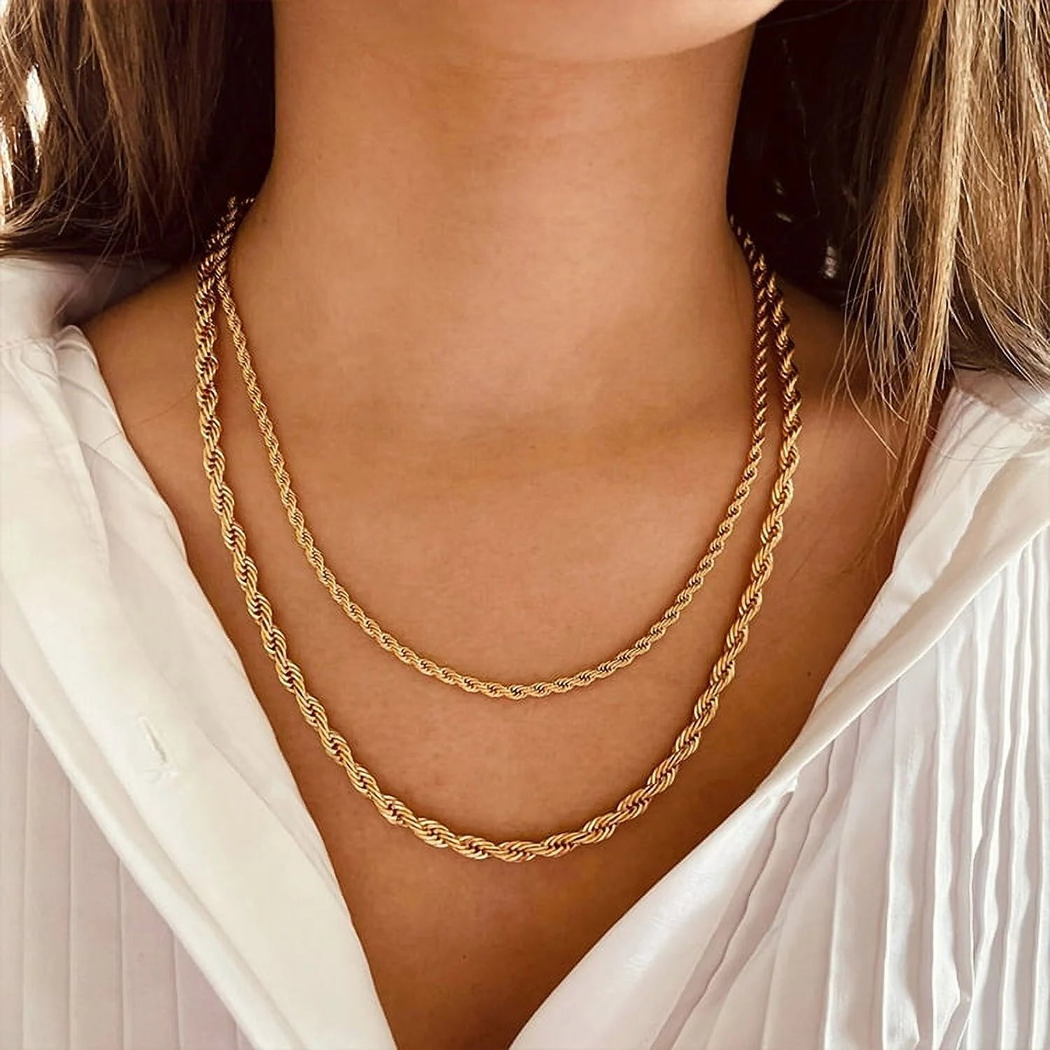 Men Rope Necklace Replacement Chain for Pendant 6Mm 20Inches 316L Stainless Steel Gold Plated