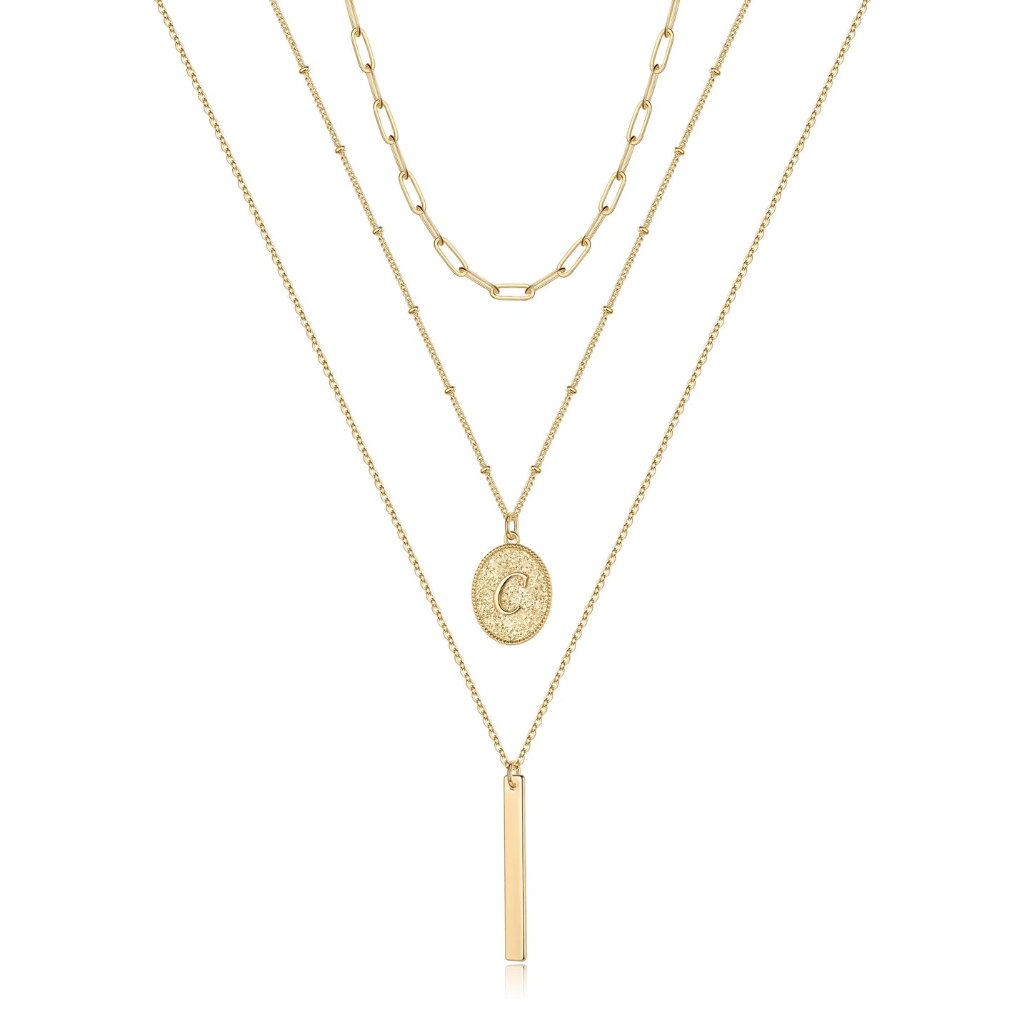 Gold Layered Initial Necklaces for Women 14K Gold Plated Paperclip Chain Necklace