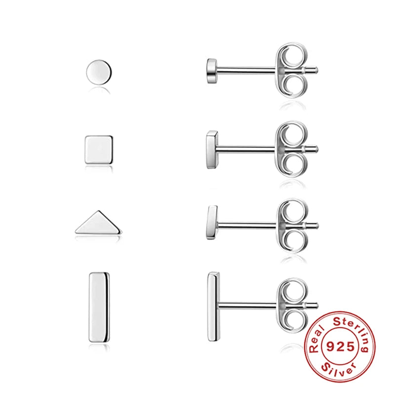 3Pcs/Set Crystals Geometry Stud Earrings for Women Small Star round Piercings Earring 925 Sterling Silver Jewelry Oorbellen