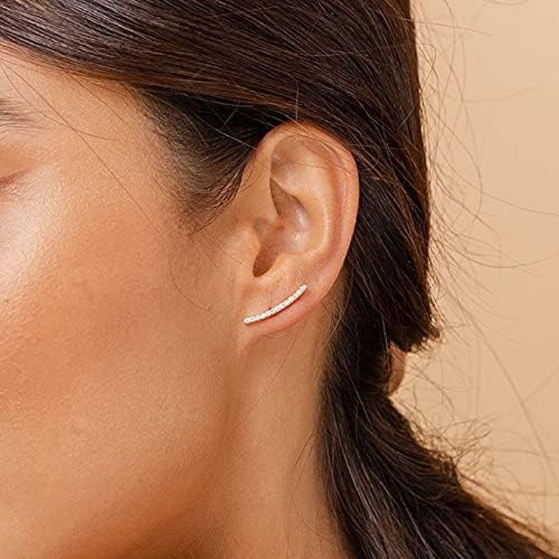 14K Gold Plated Cubic Zirconia Ear Crawler Stud Earrings for Women - Faux Diamond Arrow Climber Fashion Earrings - Trendy Earscape Statement Jewelry