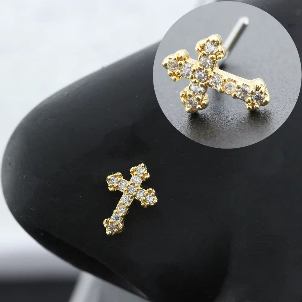 20G Surgical Steel Nose Rings for Women Cross Nose Piercing Jewelry Body Jewelry Shiny CZ Cross Dangle L Shape Nose Studs
