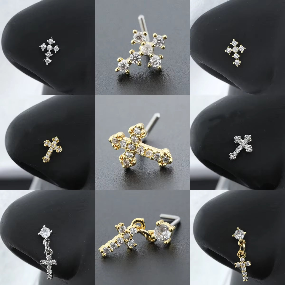 20G Surgical Steel Nose Rings for Women Cross Nose Piercing Jewelry Body Jewelry Shiny CZ Cross Dangle L Shape Nose Studs