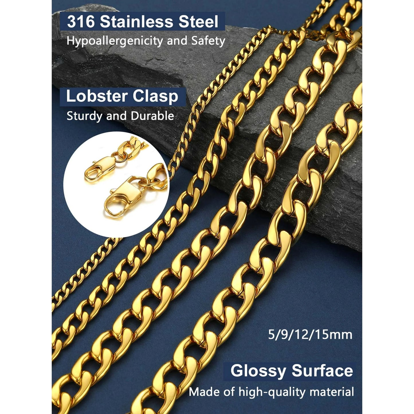 Mens Cuban Link Chain Necklace 5Mm 26Inch Jewelry Finding Chain for Pendant Dad Gold Chain