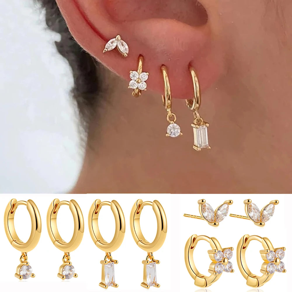 Dainty Zircon Small Stackable 14K Gold Plated Earrings Set for Women Multiple Piercing Cartilage Huggie Hoop Earring Jewelry