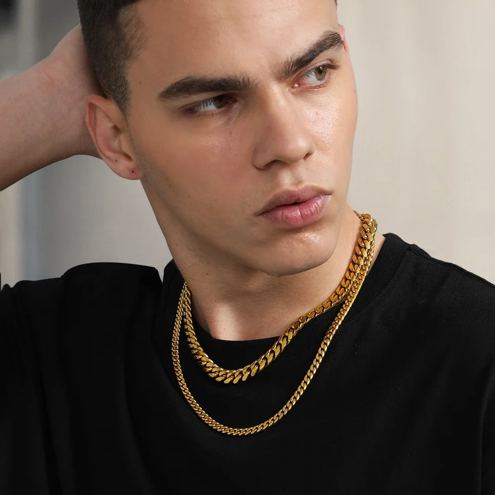 18K Gold Plated Chain for Men 10Mm 20 Inch Chunky Heavy Golden Necklaces Mens Gifts