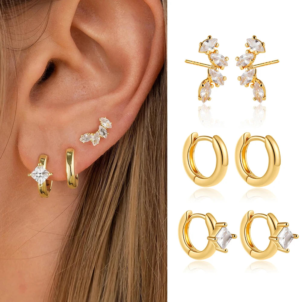 Dainty Zircon Small Stackable 14K Gold Plated Earrings Set for Women Multiple Piercing Cartilage Huggie Hoop Earring Jewelry