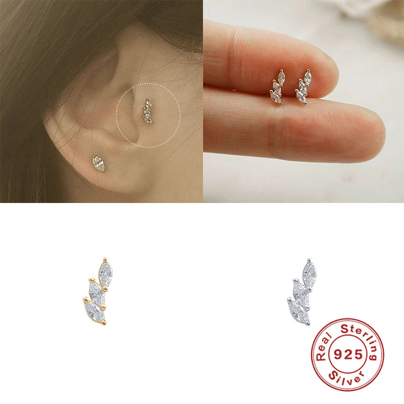Mini Sun Moon Leaf Snowflake Crown Square Stud Earrings for Women Piercing Earrings 925 Sterling Silver Jewelry Pendientes