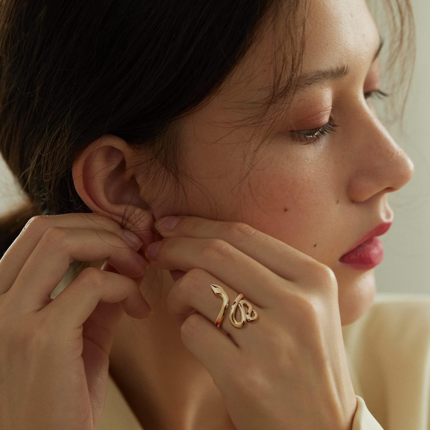 Open Stacking Rings 14K Gold Plated Snake Ring Love Heart Adjustable Thumb Finger Rings for Women Girl Jewelry Gift