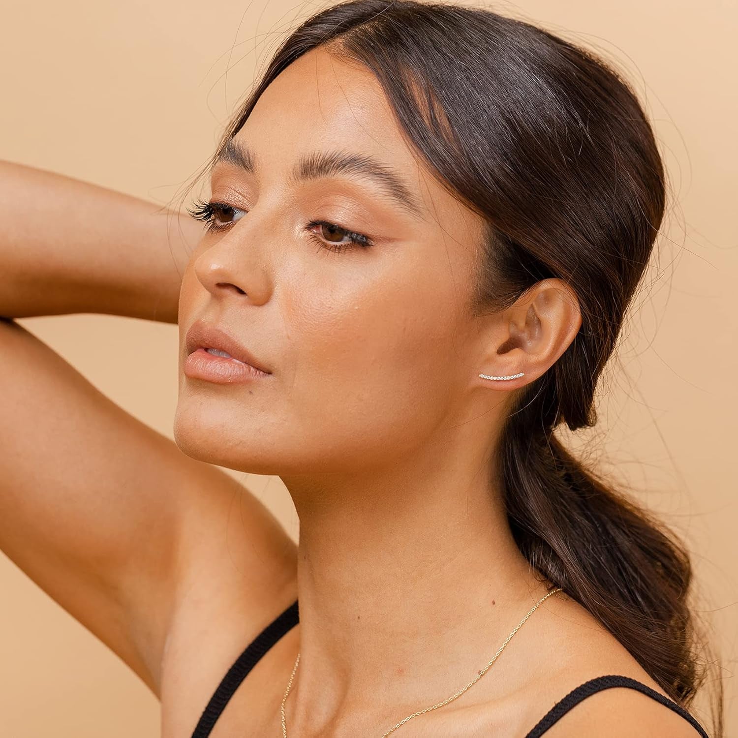 14K Gold Plated Cubic Zirconia Ear Crawler Stud Earrings for Women - Faux Diamond Arrow Climber Fashion Earrings - Trendy Earscape Statement Jewelry