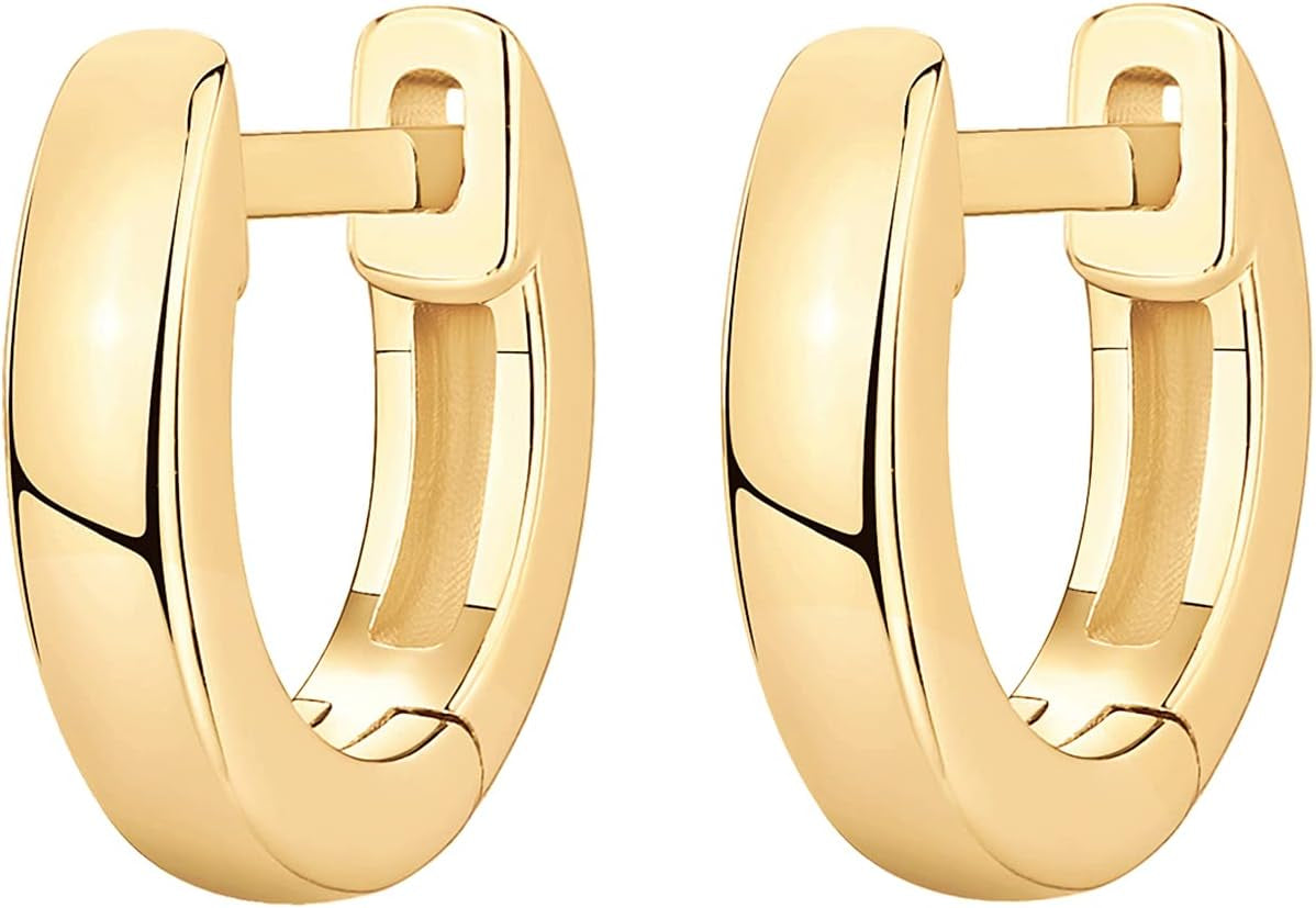 14K Gold Plated 925 Sterling Silver Post Ultra Thick Huggie Earring | Women'S Mini Hoop Earrings | Gold Plated Small Hoops