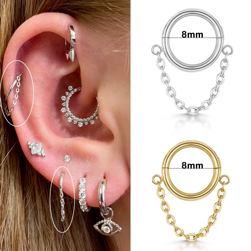 Tragus Piercing Women'S Hoop Earrings with Chain Helix Star Butterfly Crown Zircon Ear Rook Daith Sung Body Jewelry Gift CC084