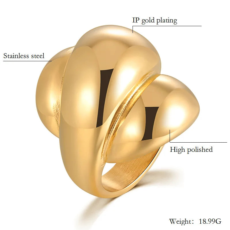2025 New Fashion Gold Color Large Rings for Women Party Jewelry 316L Titanium Stainless Steel Big Flowers Cocktail Anillos Mujer