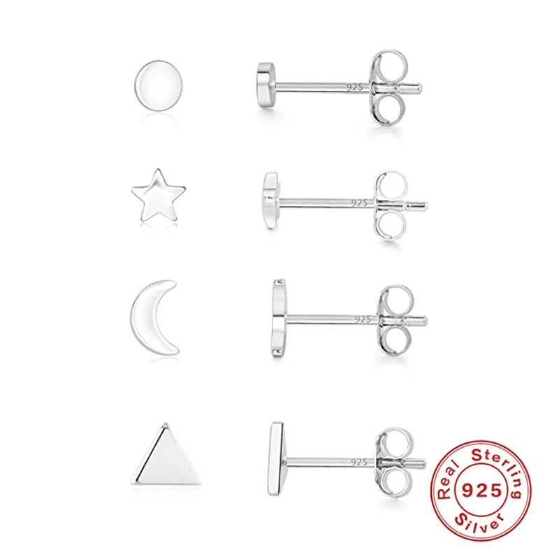 3Pcs/Set Crystals Geometry Stud Earrings for Women Small Star round Piercings Earring 925 Sterling Silver Jewelry Oorbellen