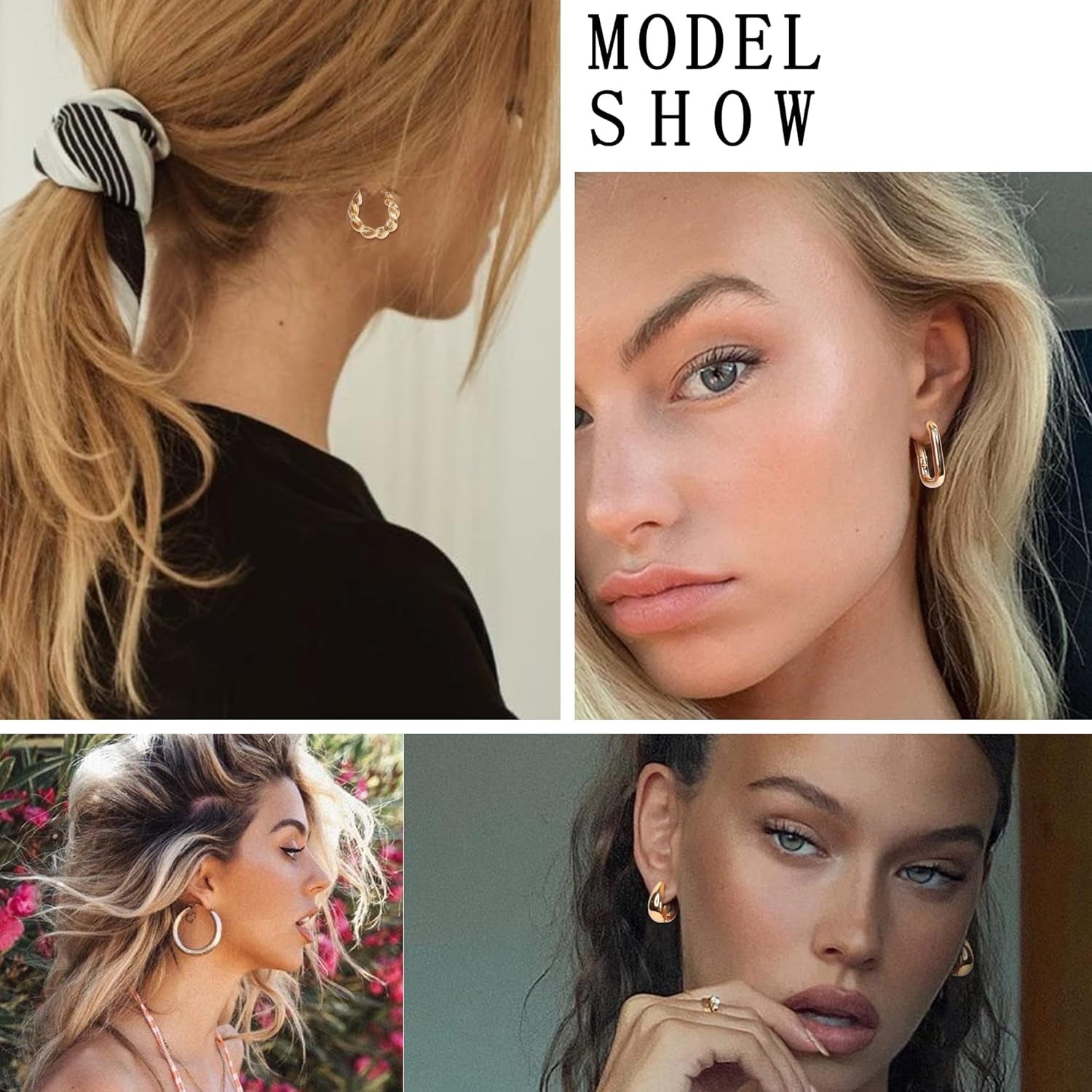 6 Pairs Gold Chunky Hoop Earrings for Women 14K Gold Plated Hoop Earrings Lightweight Hypoallergenic Thick Hoop Earrings Huggie Hoop Jewelry for Birthday/Christmas Gifts