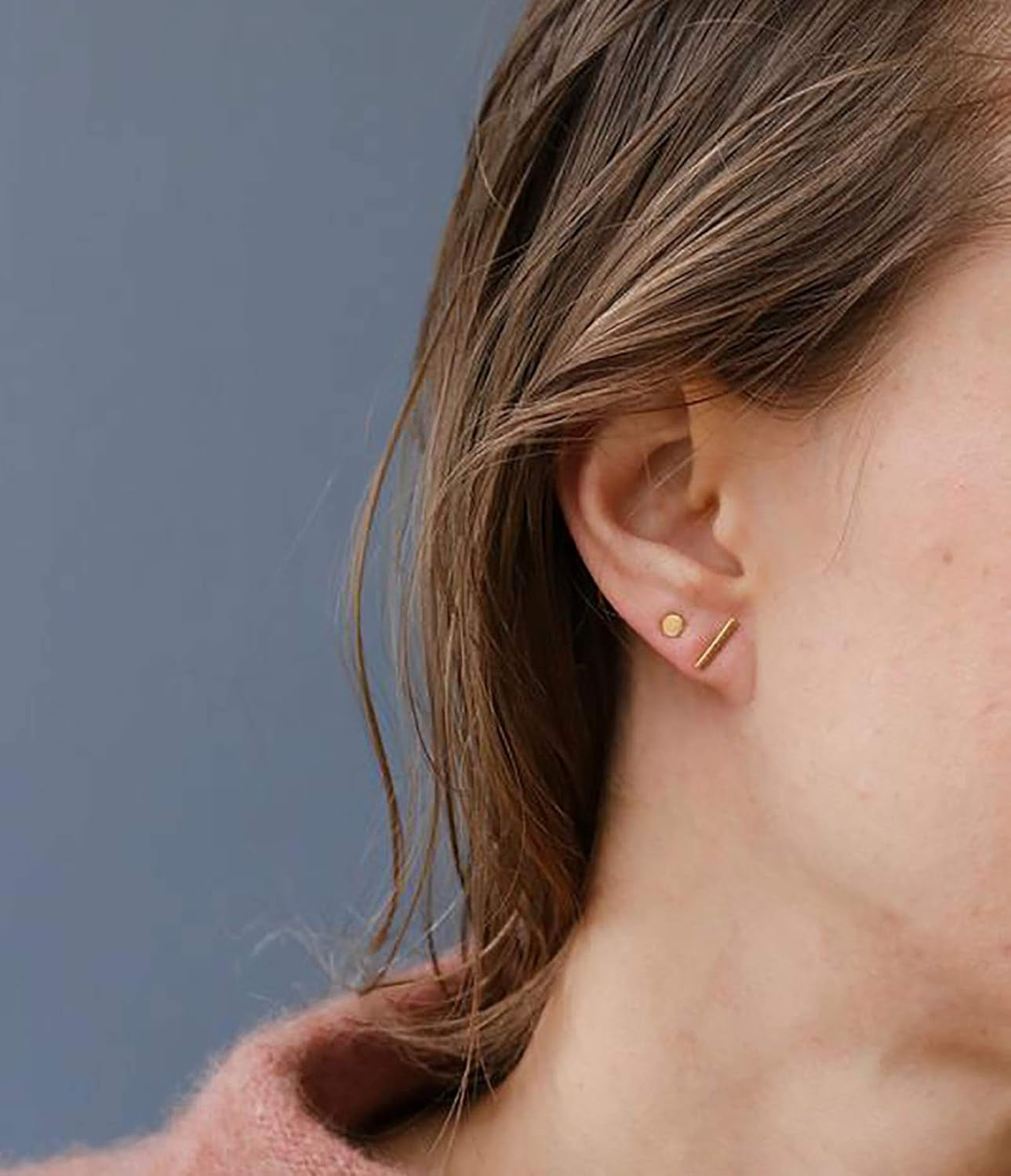 Sterling Silver Stud Earrings for Women Men- 4 Pairs of Hypoallergenic Simple Geometric Small Stud Earring Set Tiny Circle Triangle Square Bar Stud Earrings Mini Cartilage Tragus Earrings