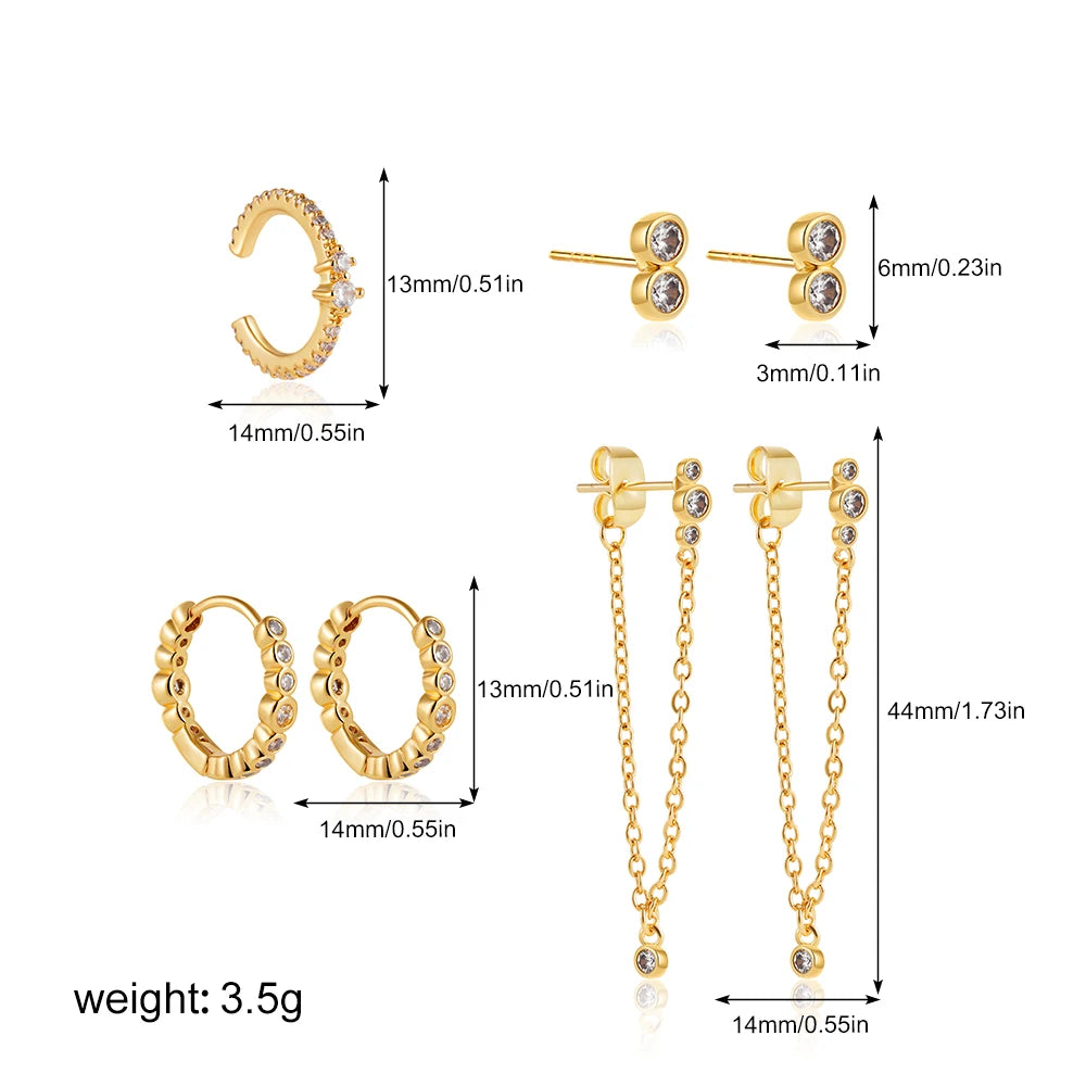 Dainty Zircon Small Stackable 14K Gold Plated Earrings Set for Women Multiple Piercing Cartilage Huggie Hoop Earring Jewelry