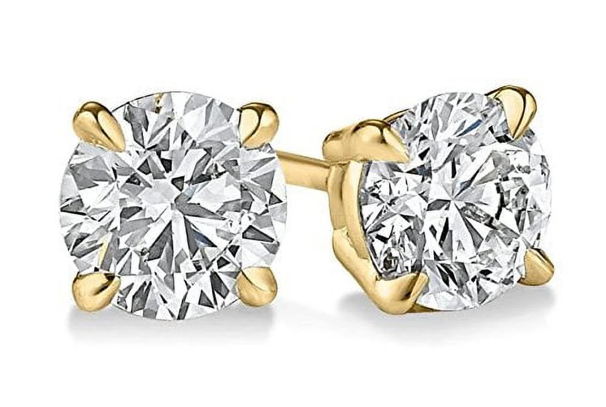 (0.10 Carat) 14K Yellow Gold round Diamond Stud Earrings in I3 Clarity
