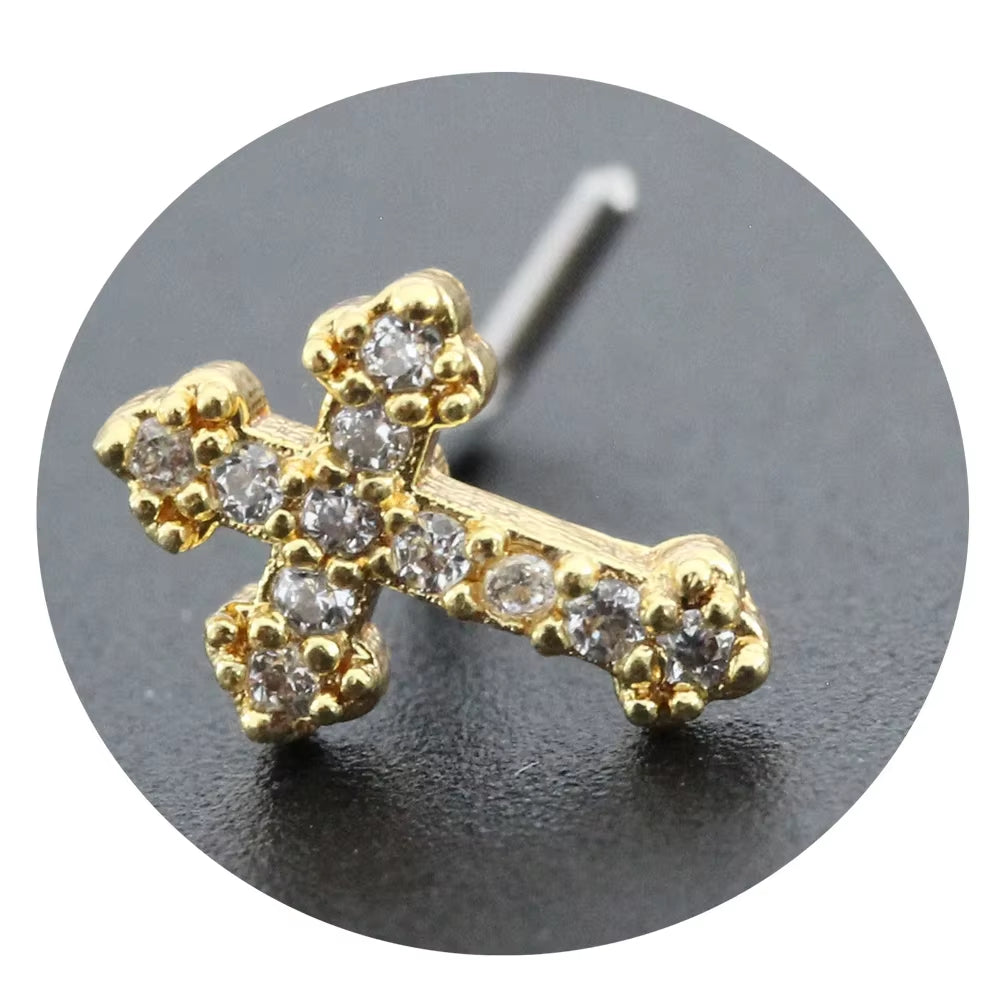 20G Surgical Steel Nose Rings for Women Cross Nose Piercing Jewelry Body Jewelry Shiny CZ Cross Dangle L Shape Nose Studs