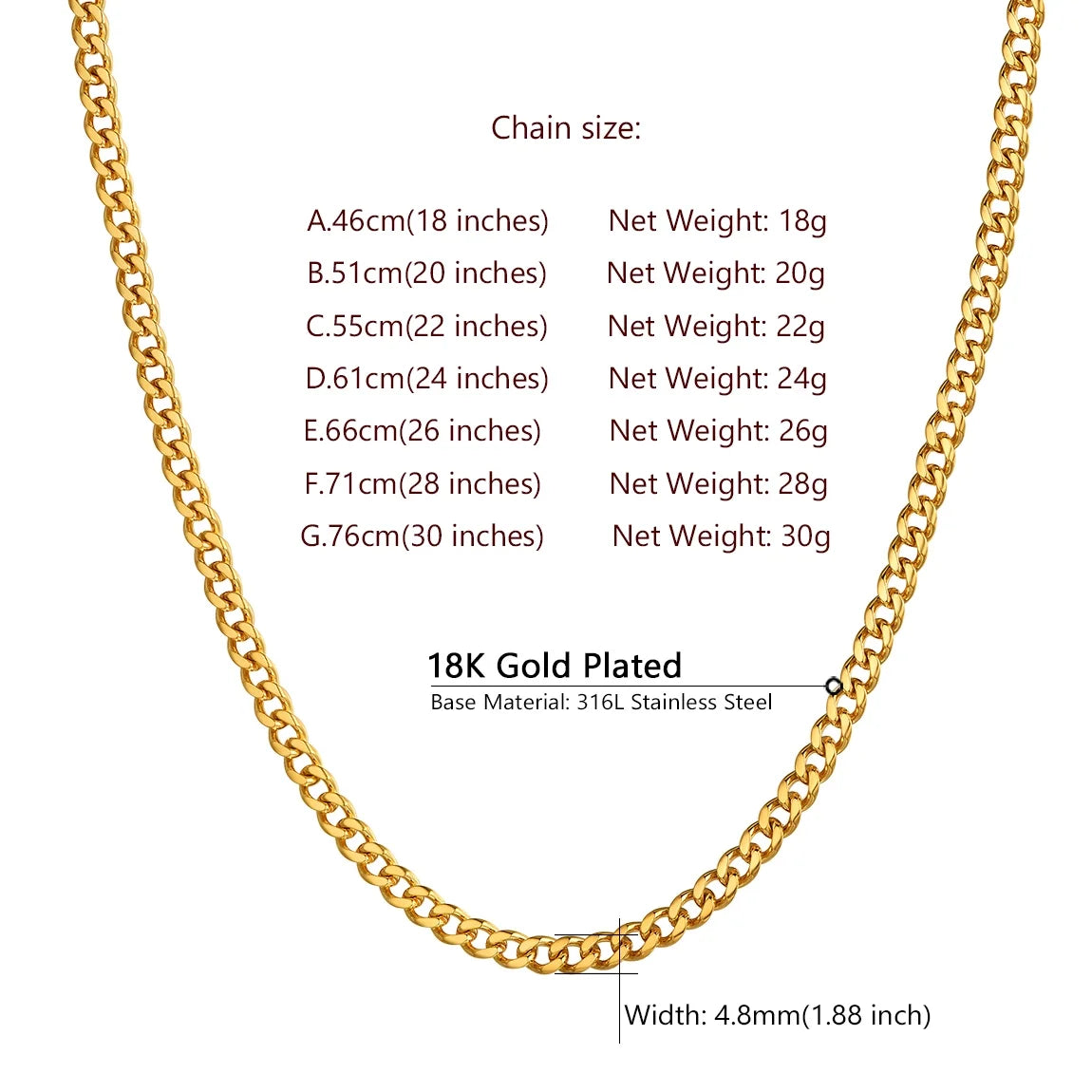 Thin Gold Chain Stainless Steel Necklace for Men 24 Inch Golden Cuban Chain Mens Gifts