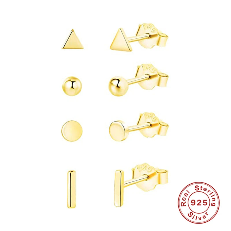 3Pcs/Set Crystals Geometry Stud Earrings for Women Small Star round Piercings Earring 925 Sterling Silver Jewelry Oorbellen