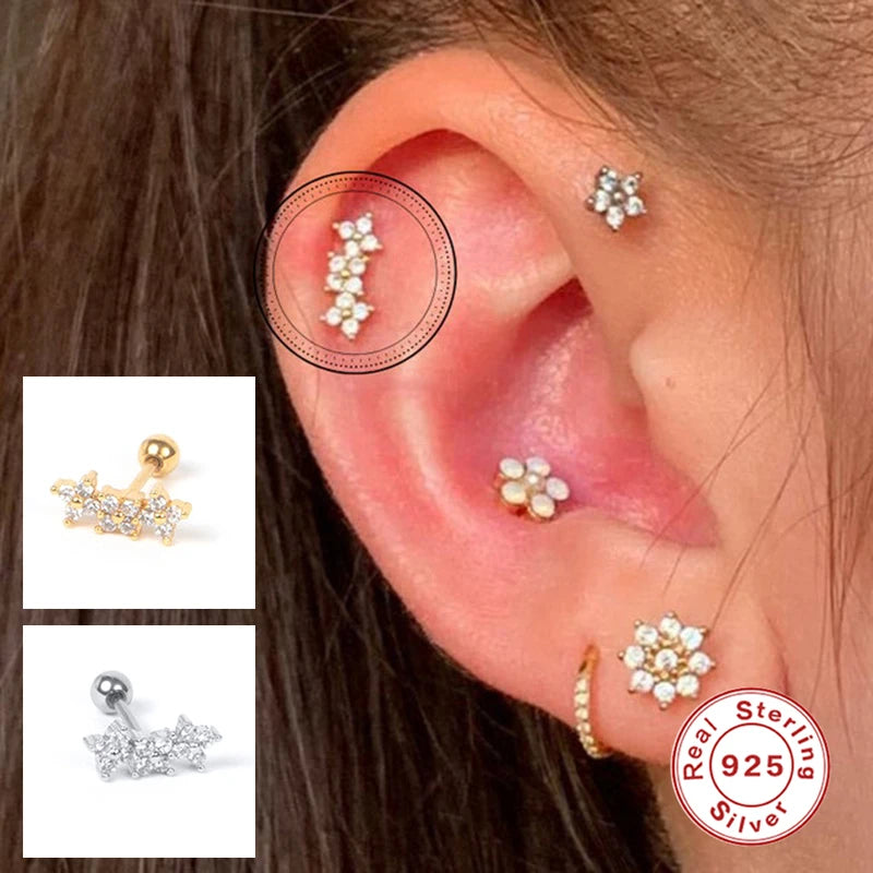 Mini Sun Moon Leaf Snowflake Crown Square Stud Earrings for Women Piercing Earrings 925 Sterling Silver Jewelry Pendientes