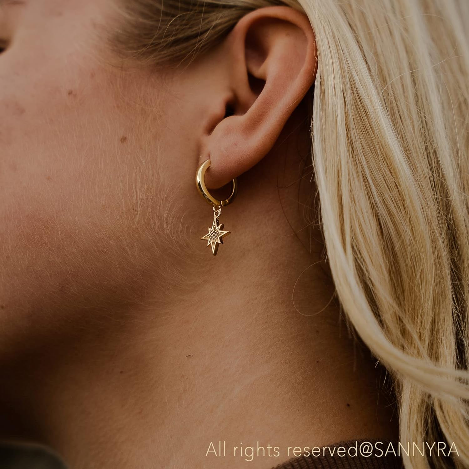 Huggie Earrings for Women - 14K Gold Plated Beach Sea Drop Dangle Earrings - Starfish Butterfly Moon Star Seashell Beachy Jewelry