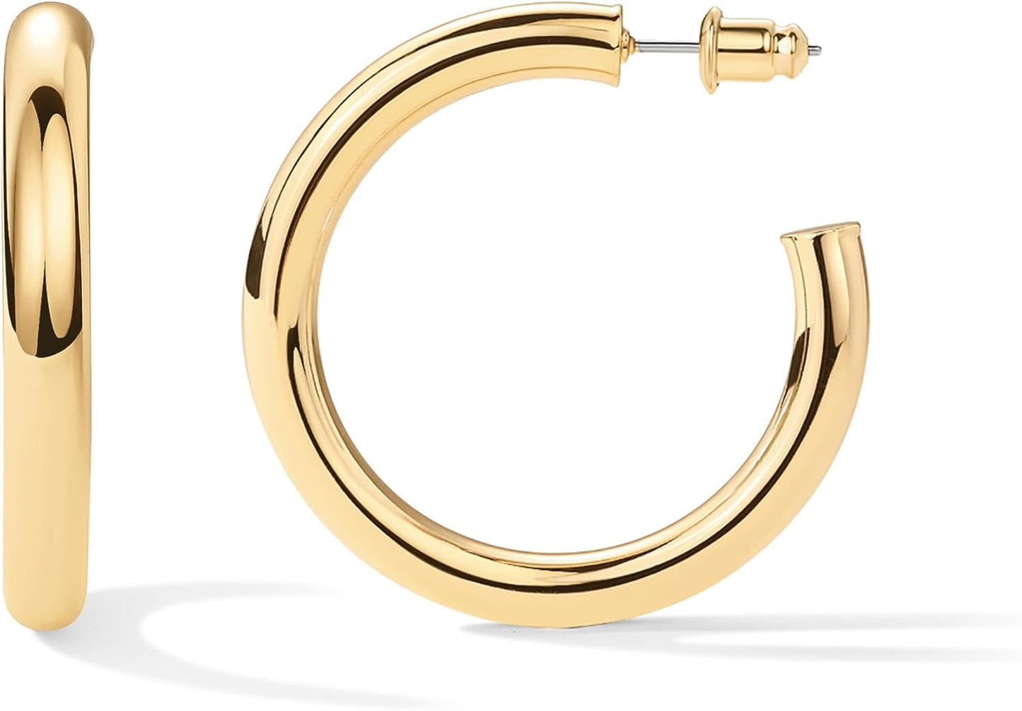 14K Gold Plated Lightweight Chunky Open Hoops for Women | Trendy Gold Hoop Earrings