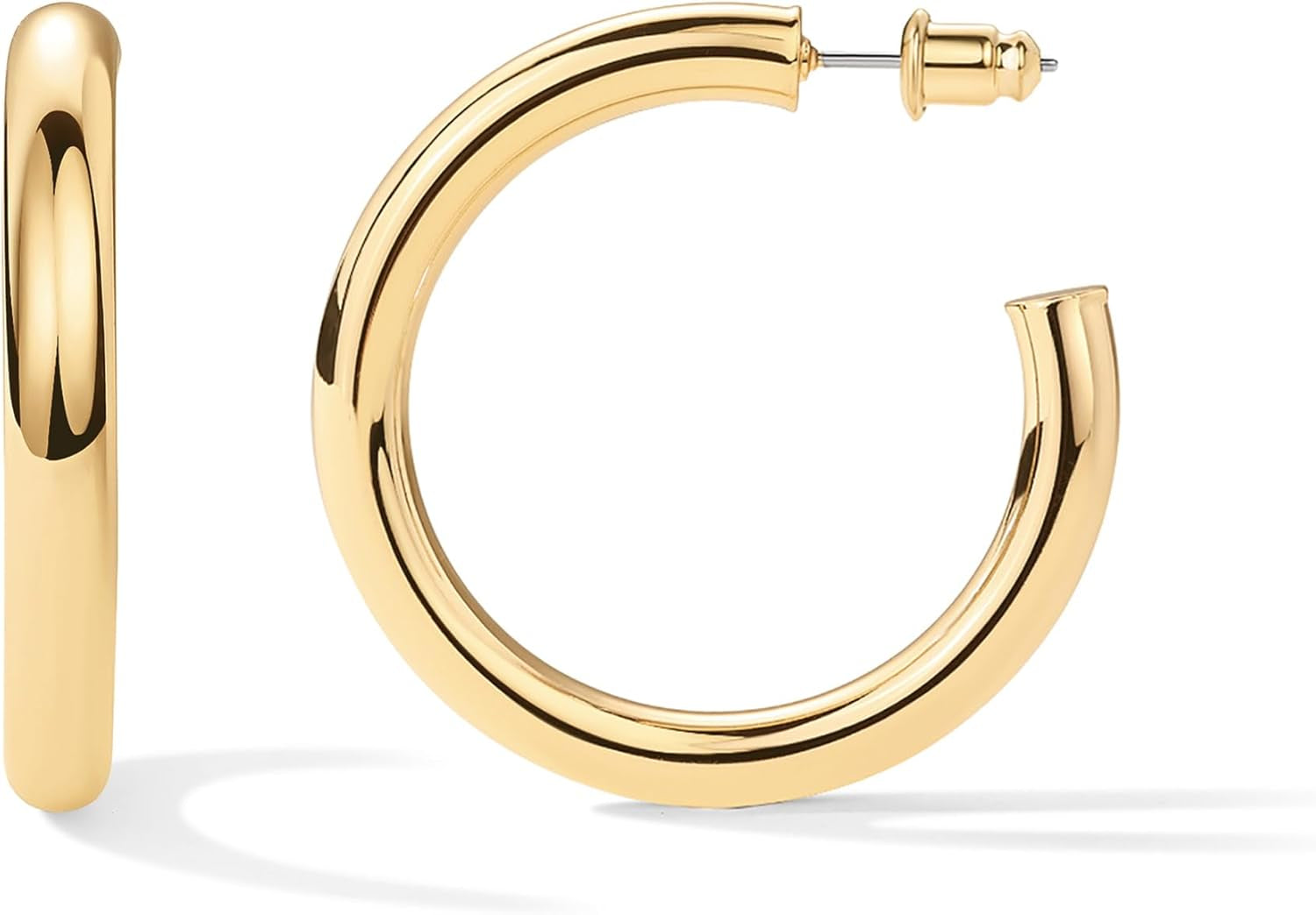 14K Gold Plated Lightweight Chunky Open Hoops for Women | Trendy Gold Hoop Earrings