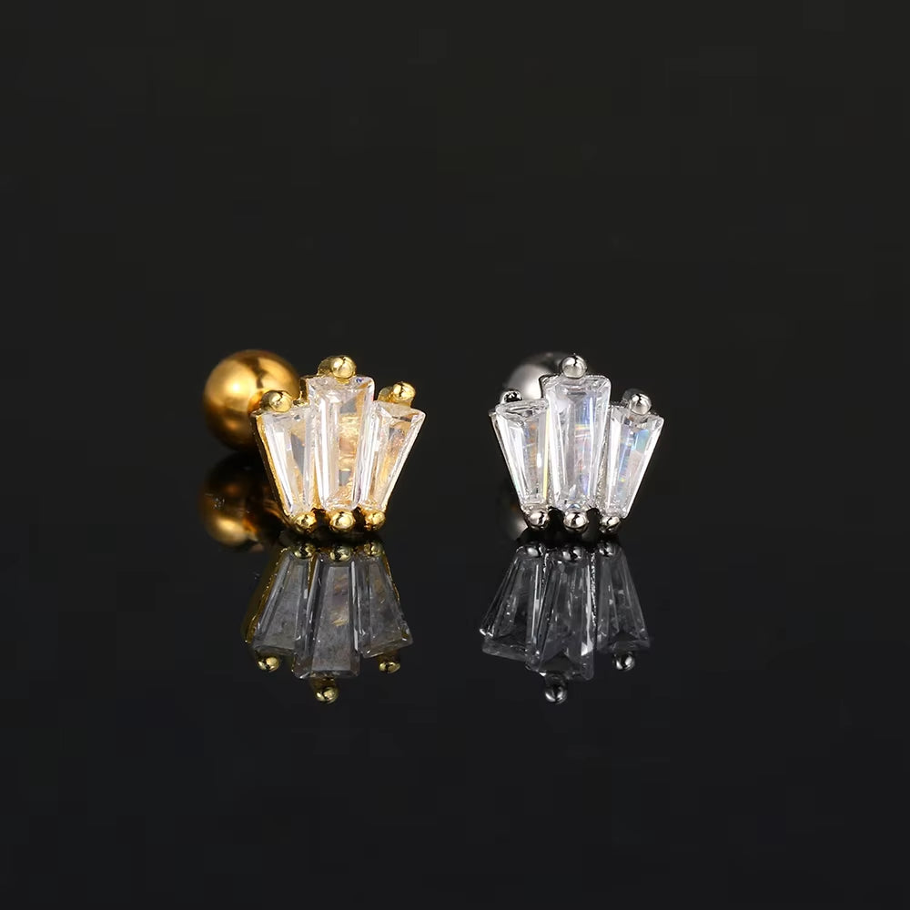 Crystal Waterdrop Earrings 1Pc Tragus Piercing Flat Cartilage Ear Stud Helix Conch Rook Lobe Ear Ring Labret Jewelry Gifts CC092